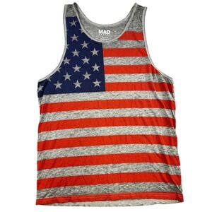 Mad Engine Mens American Flag Tank Top Gray Heathered Stars Stripes Medium